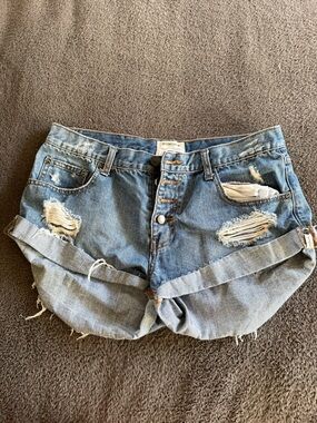 One Teaspoon Light Blue Distressed Denim Shorts
